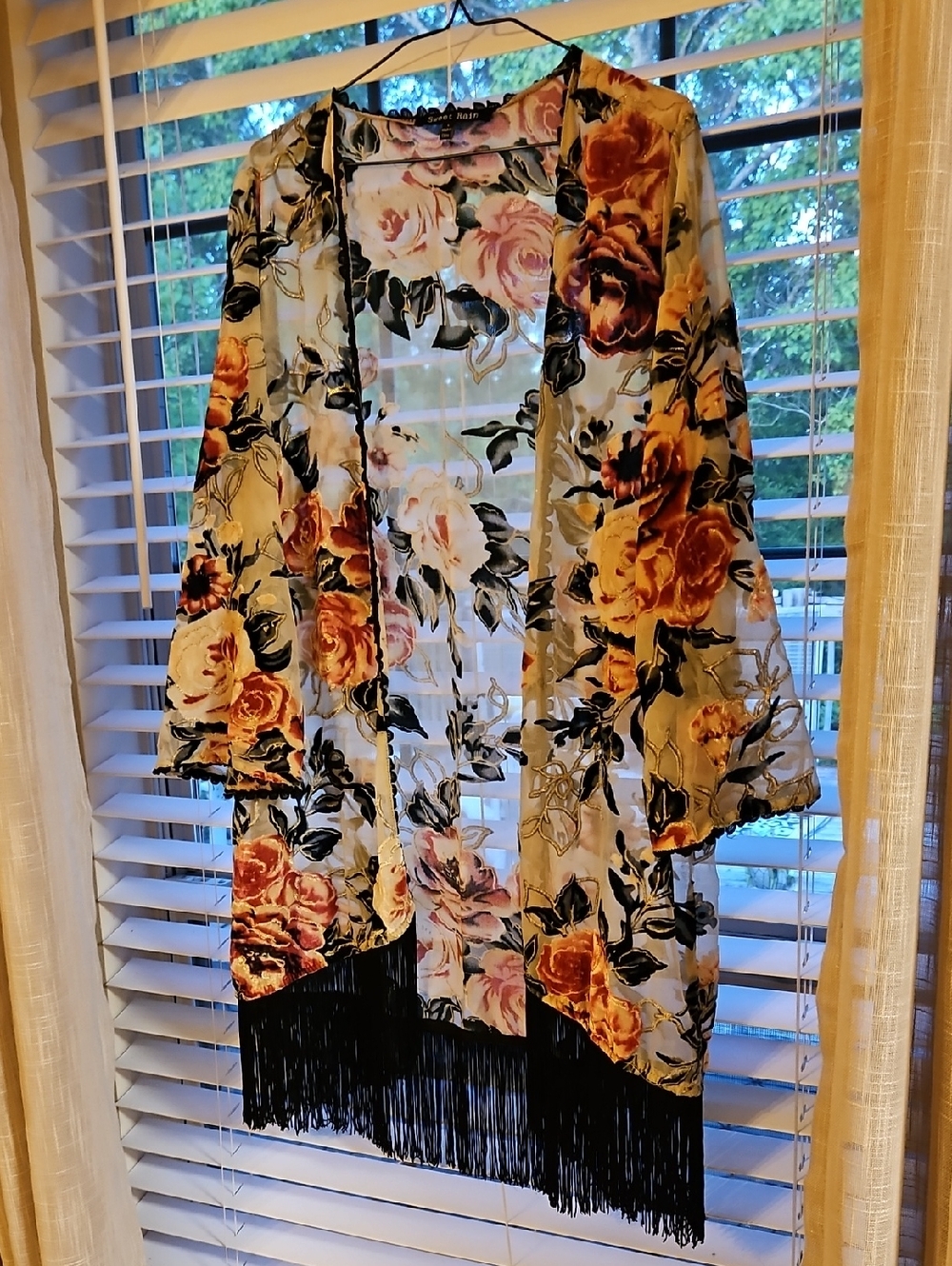 Velvet Burnout Fringe Kimono